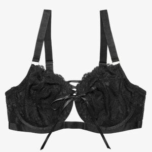 GABI FRESH X PLAYFUL PROMISES Ericka Fishnet Lace-up Plunge Bra Black lace 40D